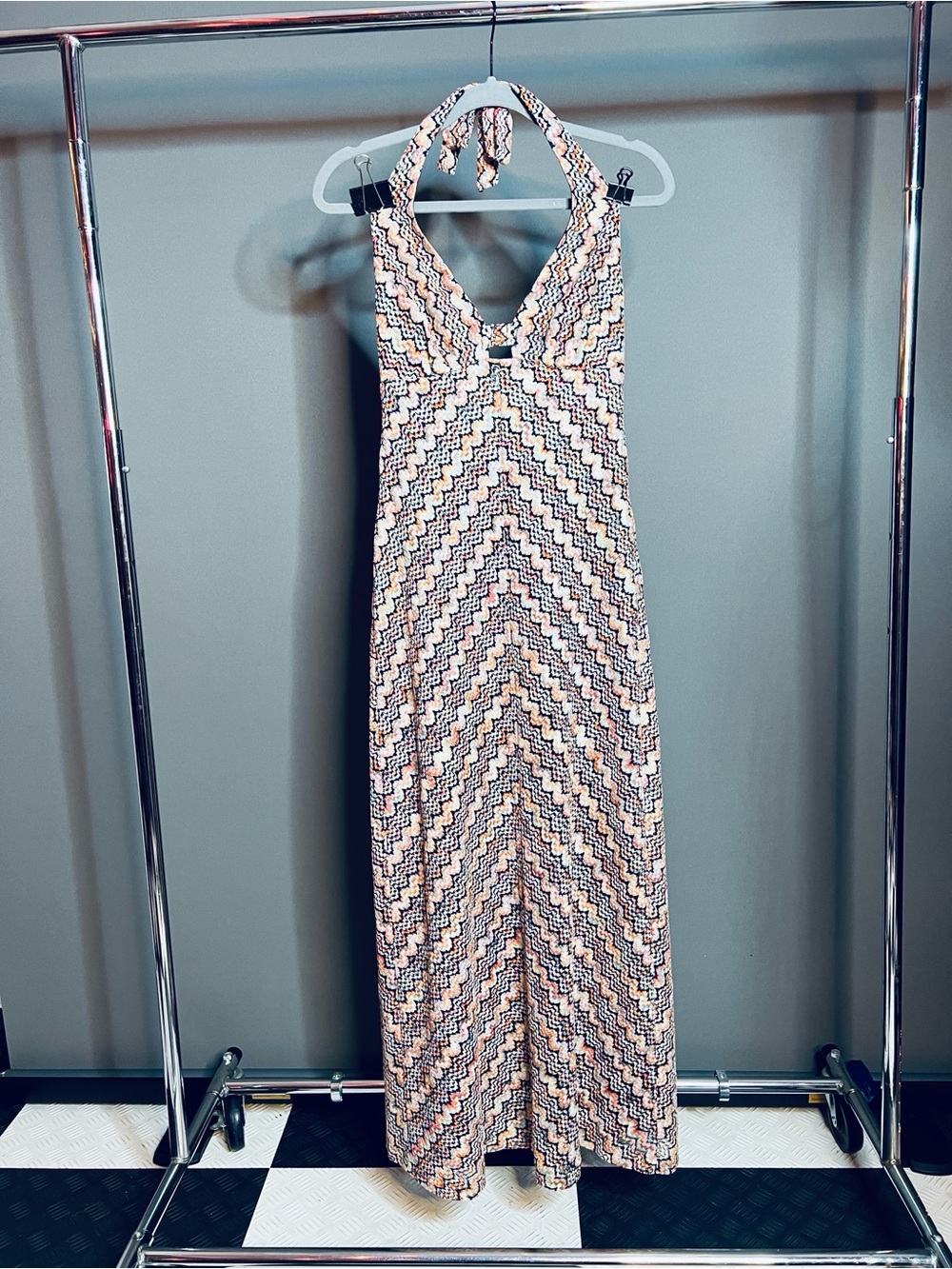 Trina Turk Halter Maxi Dress | Chevron Knit | Resort Vacation | Size 6